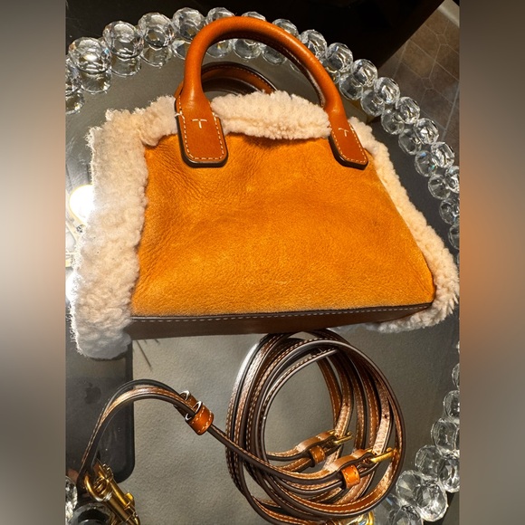 Tory Burch Ella Mini Leather & Shearling Tote. - Picture 9 of 14